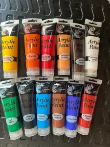 Acrylic Paint 12 tubes yellow green reb blue orange pink tubes