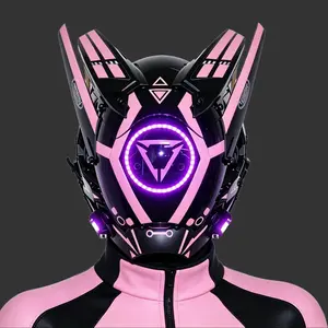 COSTRIBE Pink Mecha-Bunny Cyber-Headgear Halloween Mask - Glowing Purple LED Core, Stylish Futuristic Urban Accessory, Accessories for Gamers, Ideal for Music Festivals & Creative Photography, Stylish Accessories