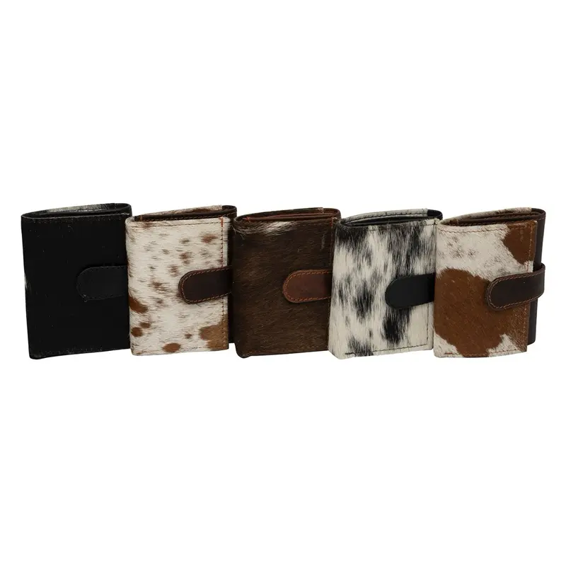 Cowhide trifold wallet with small clasp