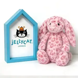Jellycat NWT Hopscone Luxe Bunny Plush Toy Pink Leopard Print Bashful Bunny Doll With Dust Bag