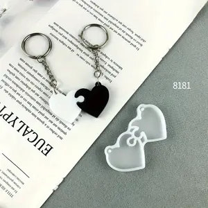 Valentine's Day Puzzle Heart Silicone Keychain Mold DIY Jewelry Pendant Making Tool Decorative Epoxy Earring Resin Molds Heart Charm Decor