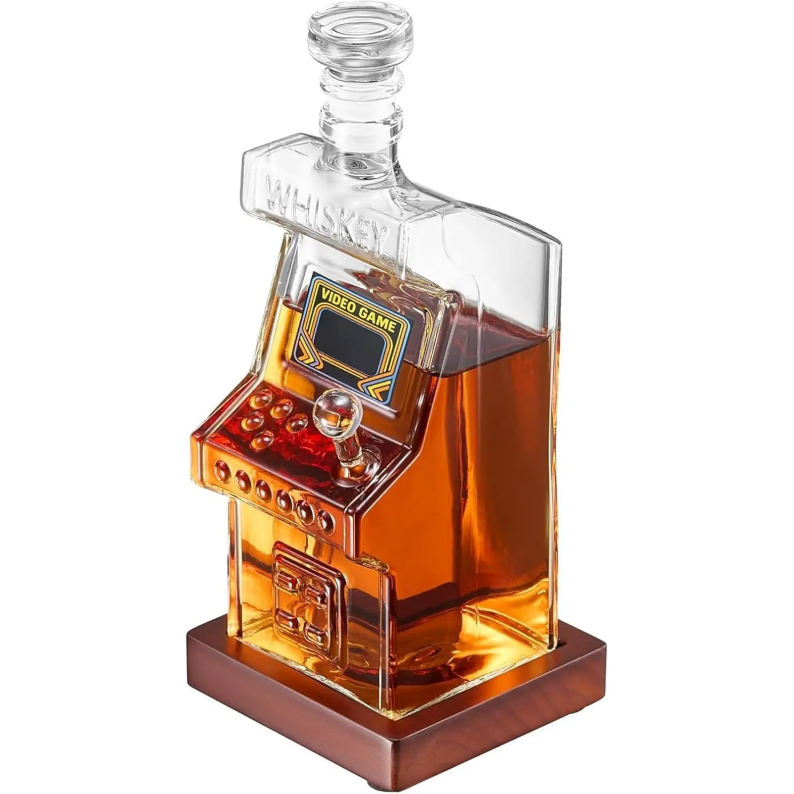 Birthday Gifts for Men Dad, Arcade Whiskey Decanter Set, 750ml Crystal Liquor Dispenser for Home Bar & Walnut Stand - Funny Gift Ideas for Him, Husband - Father, Boyfriend, Christmas, Retro Gamer Set