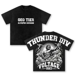 Zeus Thunder Gym Oversized Washed T-Shirt, Voltage Gym Graphic Tee, Olympus Division Fitness Shirt, Bodybuilding Workout Pump Cover Streetwear