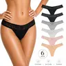 ORLAROY Women's 6-Pack Low-Rise Cotton Spandex Silky Lace T-Back V-Cut Thongs - Soft Breathable, Cheeky, Stretchable, Chic Seamless No-Line Underwear - Casual, Sleeping Use, Dress-Ready Feminine Fit
