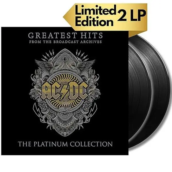 Vinylica AC/DC Hard Rock 2-LP Premium Vinyl Album - The Platinum Collection Greatest Hits, Live Recordings with Thunderous Riffs, From The Broadcast Archives Deluxe Version