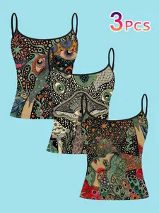 Boho Strapless Top Set, Psychedelic Art Bohemian Boho Sleeveless Tank Tops, Vintage Eye Totem Spiritual Print, Hippie Style Floral Pattern, Summer Outerwear for Women, Boho Casual Bohemian