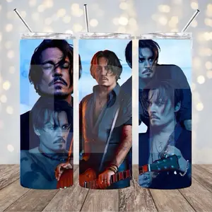 JD 20oz Tumbler Drinkware Cup Bottle Lid Straw Water Bottle Johnny Depp Beverage Perfect Gift Pirates of the Caribbean Flasks Mug