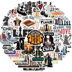 Chess Themed Sticker, 50pcs/set Funny Game Vinyl Sticker, Decorative Sticker for Laptop, Scrapbook, Water Bottle, Phone, Gift for Chess Player, Ornaments