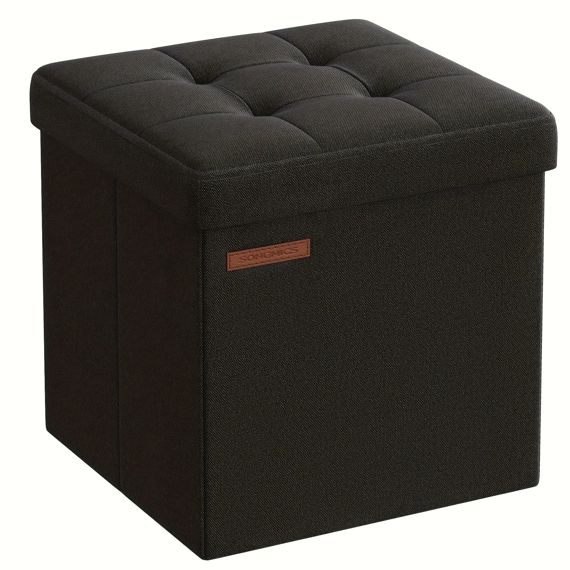 Foldable Cube Shape Hidden Storage Ottoman Footstool - 11.6 Inches Fabric Cover, 286lb Load Capacity, Removable Cushion, Portable Single Indoor Furniture, Living Room Decor, Multi-Purpose for Bedroom