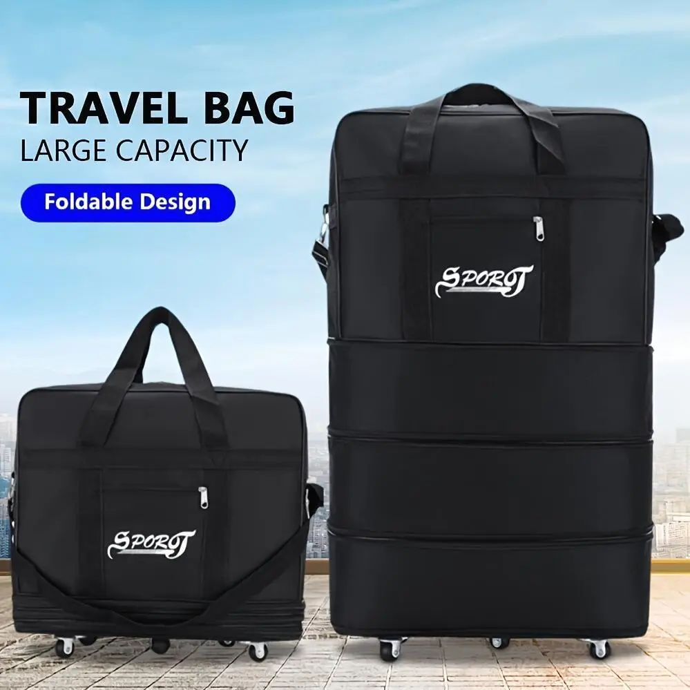 32in 42in Expandable Folding Luggage Bag Suitcase Collapsible Rolling Travel Duffel Bag for Men Women Suitcase with 5 Wheels Black