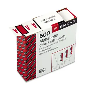 212 MAIN Laminated A-Z Color-Coded Bar-Style End Tab Labels (A-Z Set), Letter A, Red, 500 per Roll, End Tabs