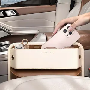 Luxurious Car Storage Box, Car Interior Storage, Car Interior Organizers, Car Console Organizer, Color Block Design, Soft Leather Texture, Fits Front and Rear Seats, Phone Holder, Trendy Car Decor