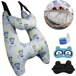 Kids Car Pillow, Car Neck Head Support Cushion Set, Travel Car Seat Safety Pillow, H Shape Kids Car Sleeping Pillow, Pillowcase Can Be Disassembled and Washed