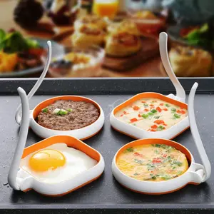 GOYLSER White Food Grade Silicone Egg Rings, 2 Pack Square Egg Rings + 2 Pack Round Egg Molds for Cooking, 4 Pack Fried Egg Shapes Kitchen Utensils，Steamed Egg Custard for Christmas