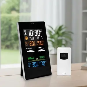 Color LCD Wireless Weather Station, Indoor Outdoor Thermometer Hygrometer with Temperature Humidity Monitor