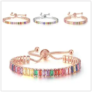 Crystal Tennis Birthday Bracelet, Popular European And American Colorful Zircon Bracelet For Women, Full Diamond Jewelry
