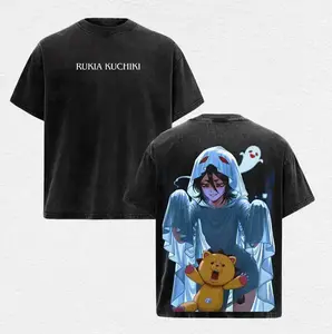 Rukia Kuchiki Bleach Ghost Costume Graphic Tee Vintage Acid Wash Streetwear T-shirt Kon Lion Aesthetic Oversized Heavyweight Cotton Anime Shirt