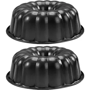 2-Pack 10 Inch Non-Stick Fluted Tube Cake Pan Heavy Duty Carbon Steel Round Pans Baking Pound Cakes and Chocoflan Jello Mold for Oven Black