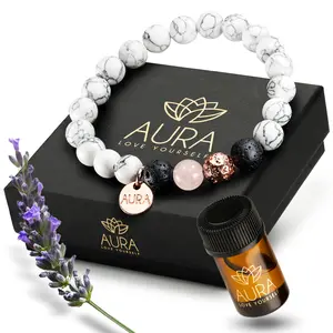Lava rock diffuser beaded bracelet for women White howlite premium quality gifts stress anxiety relief lavender essential oil