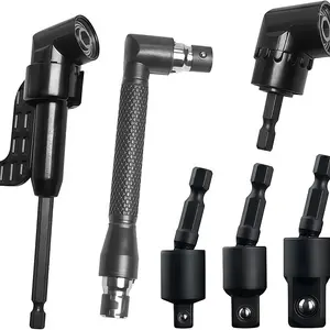 6 Piece Right Angle Drill Bit Set, 2pcs 105° Hex Shank Adapters & 90° Angled Bits, Includes 360° Rotating 1/4 3/8 1/2 Inch Impact Socket Adapter