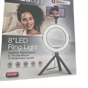 VloggingKit 8" LED Ring Light Desktop Tripod Stand with Phone Mount 10 Brightness Levels for Vlogging Compact Selfie Cellphone Smartphone