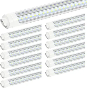 12Pcs JESLED R17D/HO 8FT LED Bulbs Rotate V Shape, 5000K Daylight 72W, 7200LM, 110W Equivalent F96T12/DW/HO, Clear Cover, 8 Foot T8/T10/T12 Fluorescent Replacement, Ballast Bypass, Garage Warehouse Shop Commercial Lighting