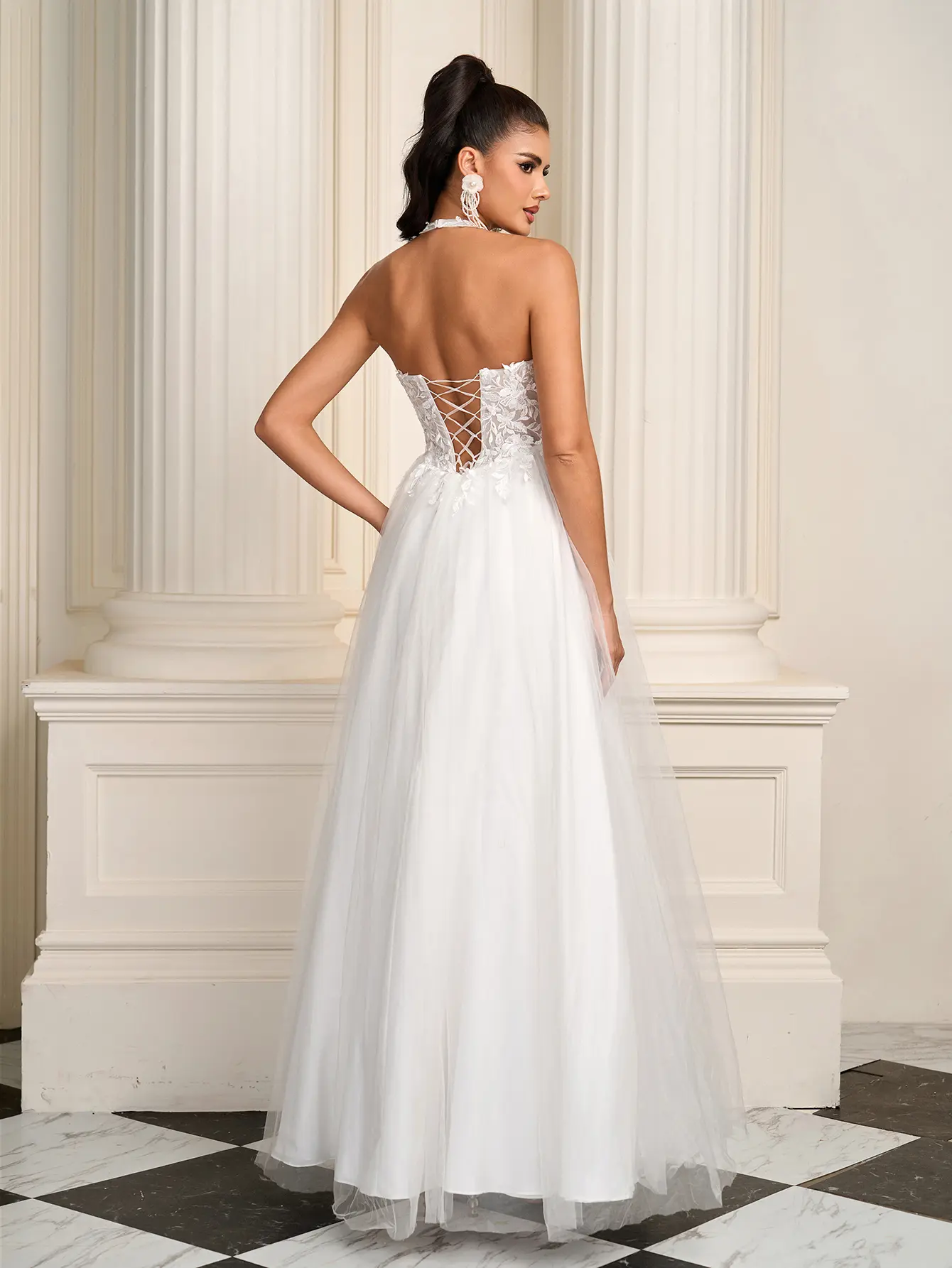 sheer halter neck dress Kasi Sheer Panel Halter Maxi Dress Butter main image 1
