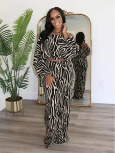 Casual Chic Zebra Off-Shoulder Cropped Loose Pant Set
