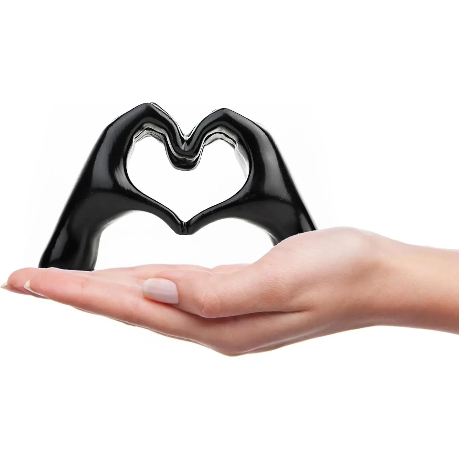 Black Small Heart Hands Sculpture - Modern Aesthetic Love Finger Statue, Home Decor for Living Room & Office, Unique Wedding Christmas Birthday Gift