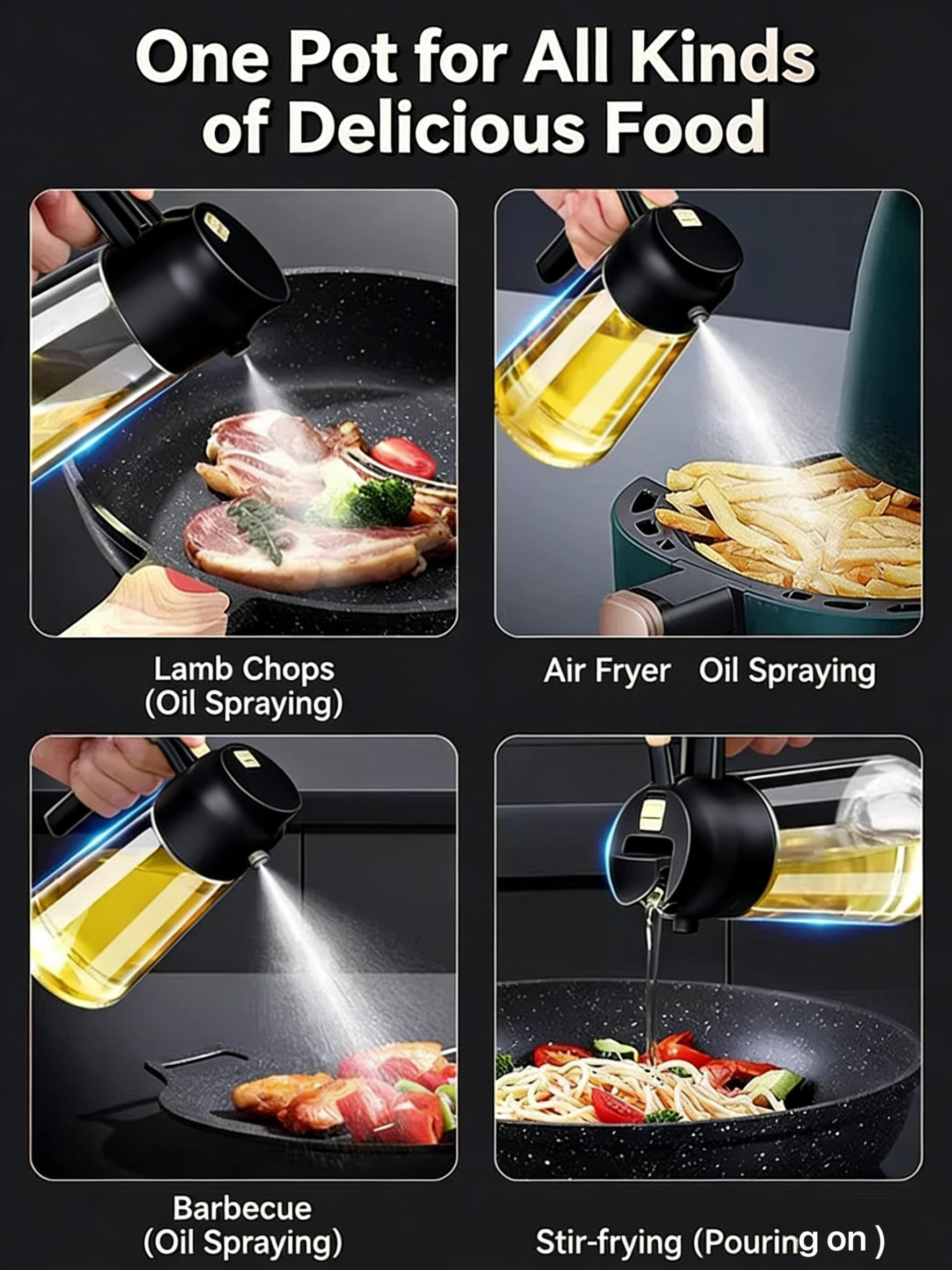 Dual-use Oil Spray Bottle for Kitchen, 2-in-1 Pour & Spray Glass Oil Dispenser with Anti-leak Design, Heavy-duty Glass Oil Sprayer for Air Fryer, BBQ, Salad & Cooking, Household Kitchen Gadget with Precise Atomization & Easy to Clean