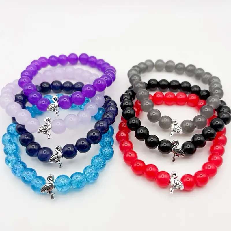 Flamingo ST inspired glass bead bracelet stacks