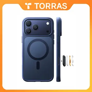 SummerVibes TORRAS Stronger Magnetic & Shockproof for iPhone 17 Pro Max Case, Fit for MagSafe, Mil-Grade Drop Protection, Camera Control, DIY Button, Slim for iPhone 17 Pro Max Phone Case Translucent Deep Blue