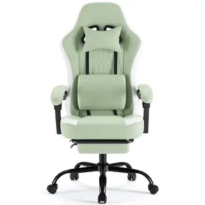 Computer Gaming Chair - High Back Ergonomic Desk Chair with Footrest and Lumbar Support, Height Adjustable Task Chair with Linkage Armrests and Headrest, 360° Swivel Wheels