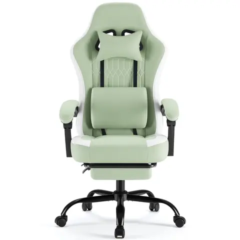Sweetcrispy High-Back Ergonomic Gaming Chair - Built for Gaming and Work, Height-Adjustable Office Desk Chair with 360° Swivel Quiet Rubber Casters, Linkage Armrests, Headrest, Lumbar Support, Footrest Stretch, Quiet Floor Glide, Back Health Support