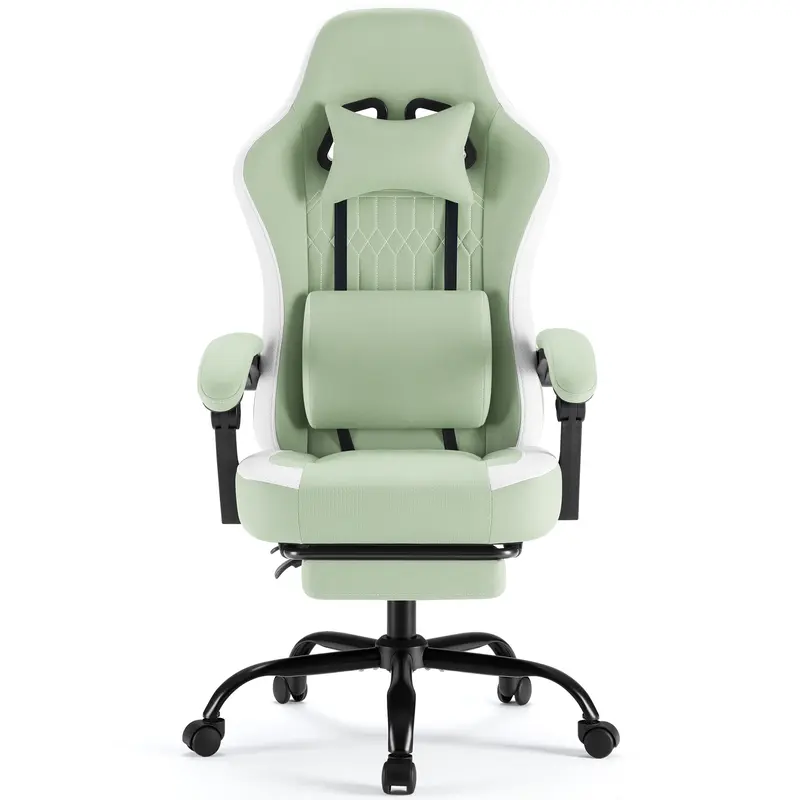 Sweetcrispy High-Back Ergonomic Gaming Chair - Built for Gaming and Work, Height-Adjustable Office Desk Chair with 360° Swivel Quiet Rubber Casters, Linkage Armrests, Headrest, Lumbar Support, Footrest Stretch, Quiet Floor Glide, Back Health Support