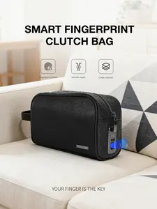 Smart Business Men's Fingerprint Clutch Bag, Fingerprint Unlock Convenient Large Capacity, Suitable for Daily Commute and Business Events with box