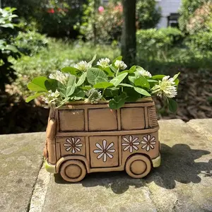 Vintage Hippie Van Resin Planter, Creative Flower Pot, Home Decor Pots for Indoor & Outdoor Decor, Versatile Room Accent, Car Model, Garden