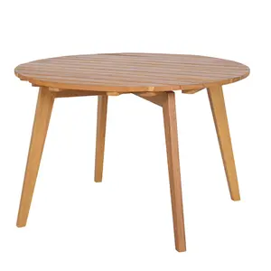COSTWAY - Round Outdoor Acacia Wood Side Table with Slatted Tabletop