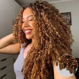 [Highlight Burmese Curly] OQHAIR Wear Go 4/27 Highlight Brown Burmese Curly Half Wig 250% Density 3 IN 1 Seamless Flip Over Wig Glueless Human Hair Wear Go Wigs With Drawstring Invisible Hairline for Beginner Friendly Vacation Hair Wigs #SummerVibes