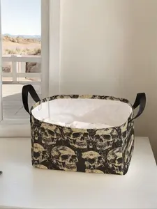 Skull Pattern Printed Open Storage Box, Multi-functional Storage Basket with Handle, Foldable Clothing Storage Basket, Clothes Organizer for Home Living Room Bathroom Kitchen, Clothes Baskets, Closet Storage Basket, Portable Storage Basket