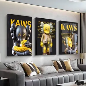 Hypebeast Golden Poster, Set Of 3, Gold KAWS Graffiti Poster Unframed