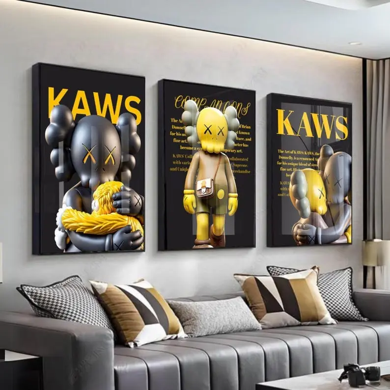 Hypebeast Golden Poster, Set Of 3, Gold KAWS Graffiti Poster Unframed