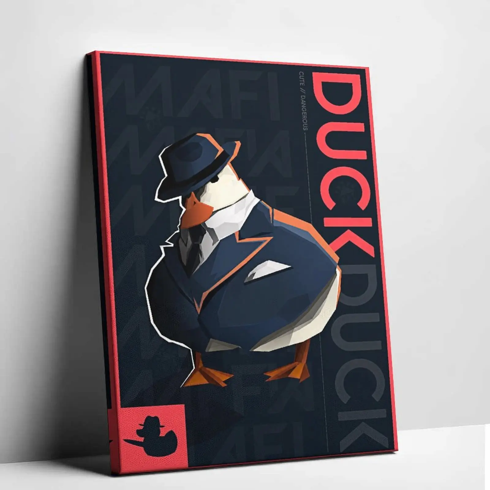 Mafia Duck Suit Man Canvas Wall Art Funny Dangerous Duck Poster Print Vintage Graphic Low Poly Canvas Painting Humorous Cute Animal Picture Decor for Living Room Studio Apartment