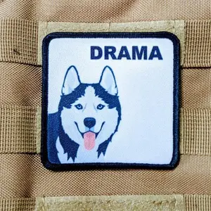 huskies are drama morale patch 3x3" square patch dog pets puppy with hook and loop backing