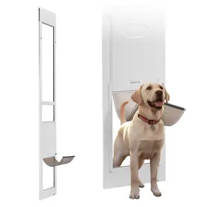 Dog Door For Sliding Glass Door, 91 To 96 In Adjustable Height, Aluminum Alloy Frame With Metal Rotating Hinges, Lock Design, 10 1/4 X 16 1/4 In Flap, Sliding Glass Pet Door For Renters
