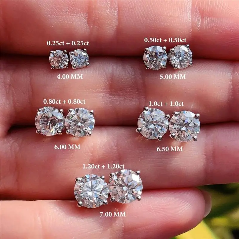 [MARS2059]Moissanite Ear Stud Earrings 0.5-2 Carat Round Cut D Color VVS1 For Women Men 925 Sterling Silver Piercing Hypoallergenic Jewelry Gifts