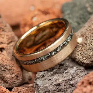 Meteorite Brushed Rose Gold Men's Tungsten Ring - 8mm