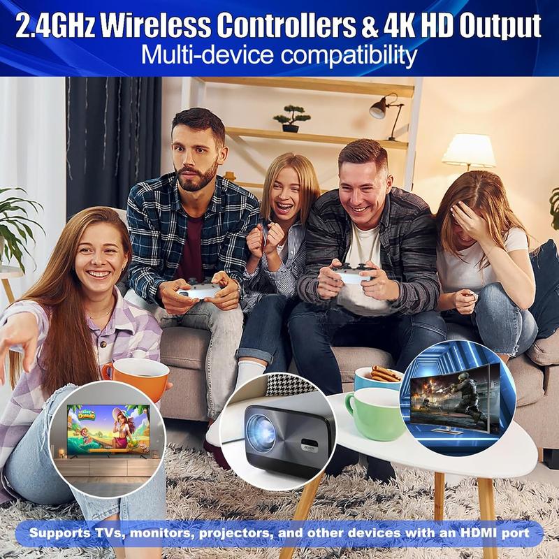 Retro Gaming Console & Gaming Stick with 20,000+ Preloaded Games, 4K Ultra HD & Dual Wireless Controllers — Plug & Play for Family Fun, 64GB Memory