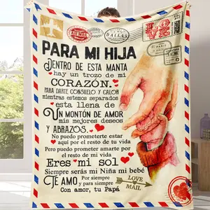 A Spanish letter: papa gives a blanket to his daughter, papa & mama give Birthday gift for son & daughter.A soft and comfortable flannel blanket, perfect for various occasions,Gifts for various festivals such as Children's Day, Christmas, etc.