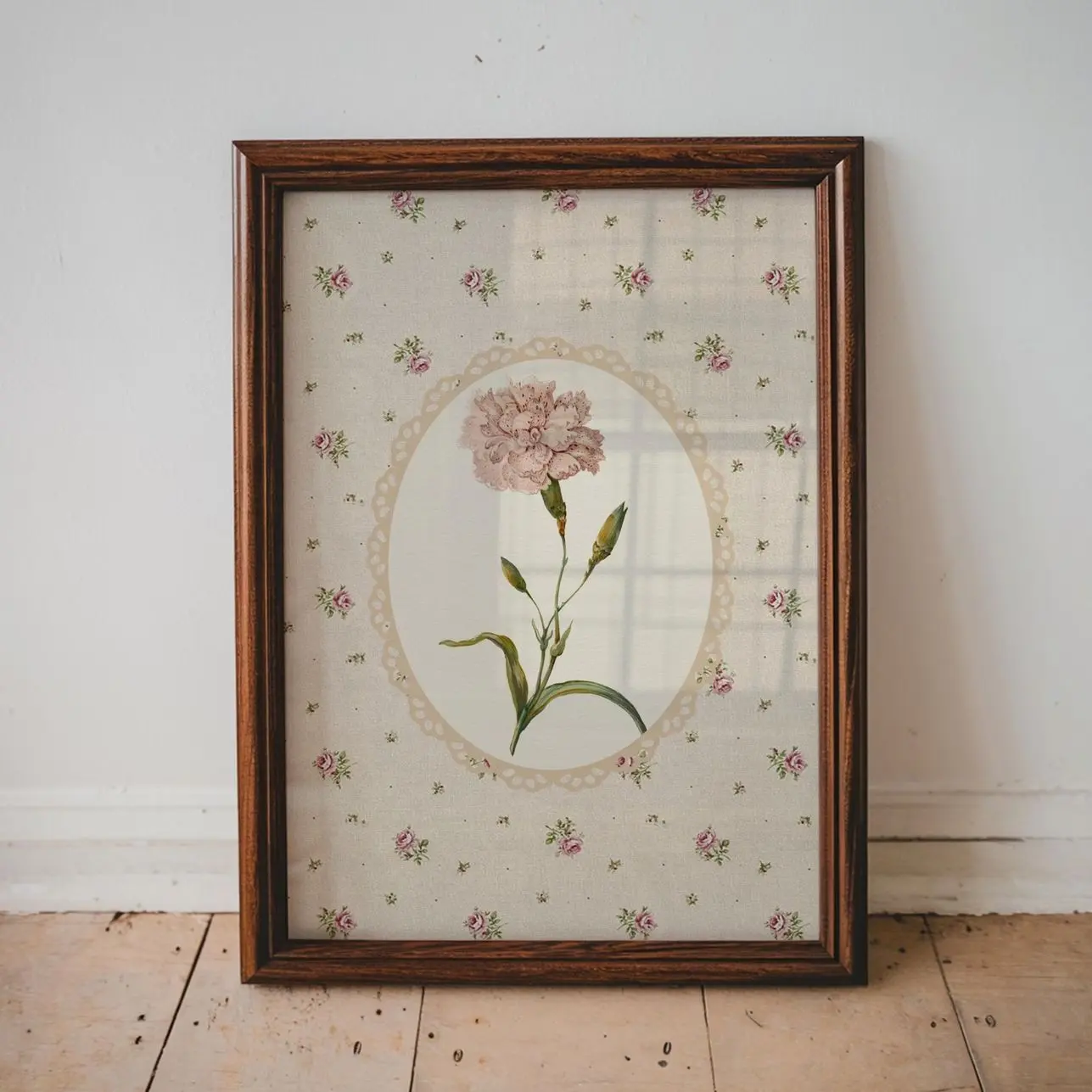 Vintage Pink Carnation Wall Art, Shabby Chic Nursery Print, Baby Girl Room Decor J